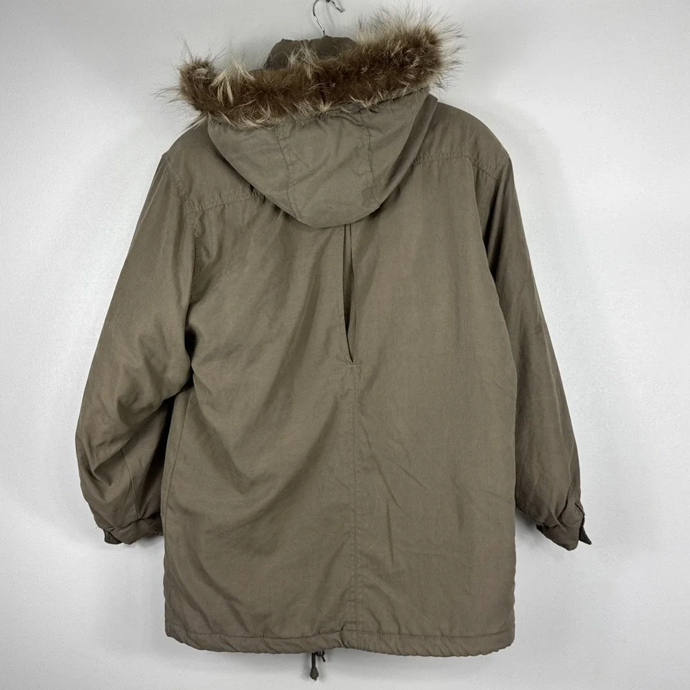 Jacqueline Ferrar Parka Coat Womens Medium Tan Long Raccon Fur Hood Heavy Jacket